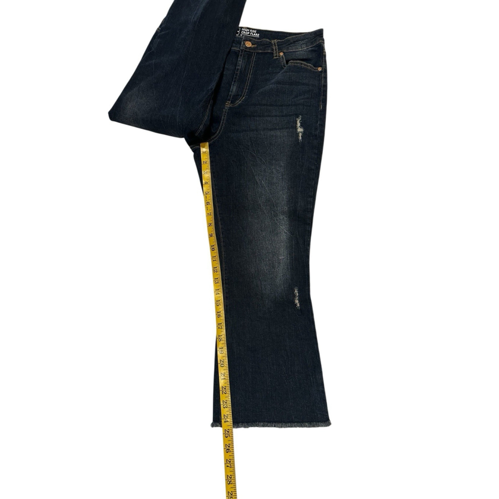 No Boundaries Cowgirl CROP Flare Jeans High Rise Juniors 15 Distress Raw Hem - Picture 15 of 16